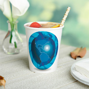 Modern Blue Earth Globe World Map Paper Cups