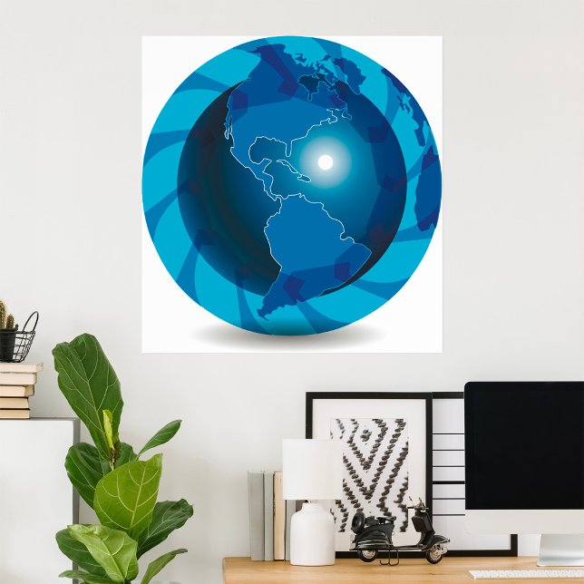 Modern Blue Earth Globe World Map Poster (Creator Uploaded)