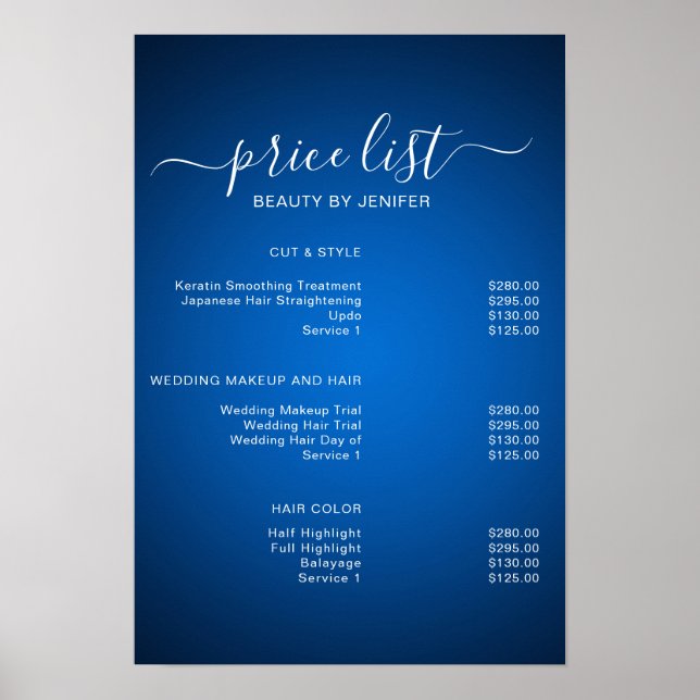 Modern Blue Elegant Beauty salon price list Poster (Front)