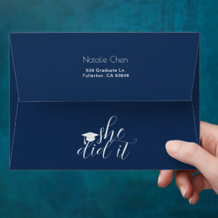 Modern Blue Elegant Fonts Graduation Announcement Envelope