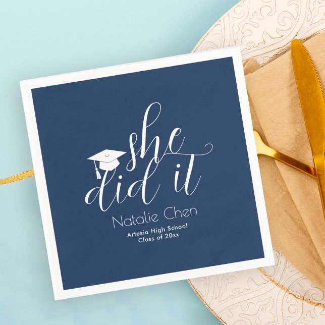 Modern Blue Elegant Fonts Graduation Napkin (Creator Uploaded)