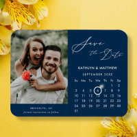 Modern Blue Elegant Script Photo Save the Date