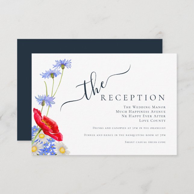 Modern Blue Elegant Summer Floral Wedding Enclosure Card (Front/Back)