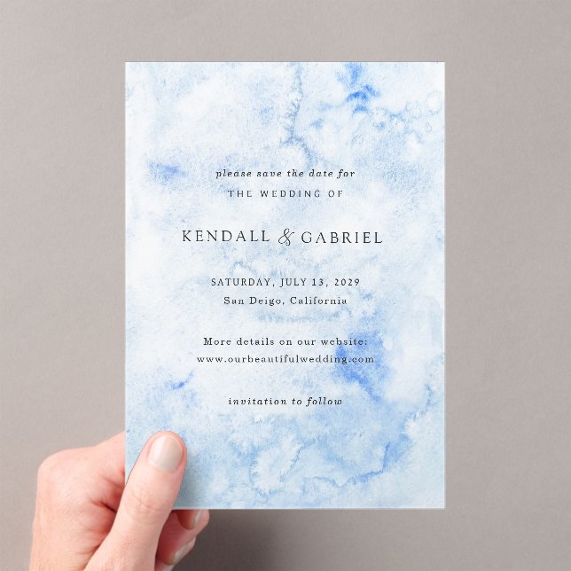 Modern Blue Elegant Wedding Save the Date Acrylic Invitations (Insitu (Handheld))