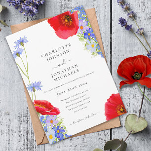 Modern Blue Elegant Wildflower Wedding Invitation