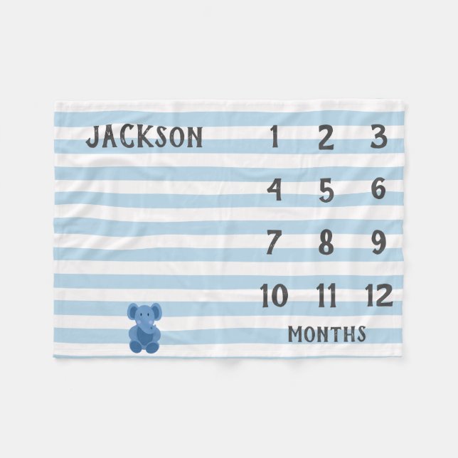 Modern Blue Elephant Baby Milestone Blanket (Front (Horizontal))
