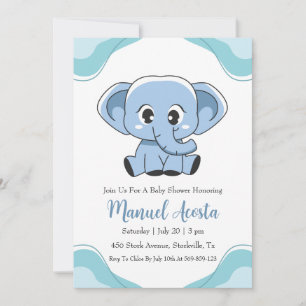 modern blue elephant baby shower invitations