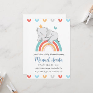 modern blue elephant baby shower invitations