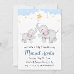 modern blue elephant baby shower invitations