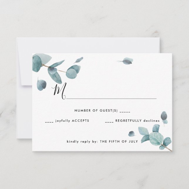 Modern Blue Eucalyptus Wedding RSVP (Front)