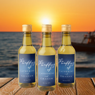 Modern Blue Evening Wedding Customisable Mini Wine Label