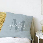 Modern Blue Family Name Monogram Cushion<br><div class="desc">Custom-designed throw pillow featuring personalised family name monogram design.</div>