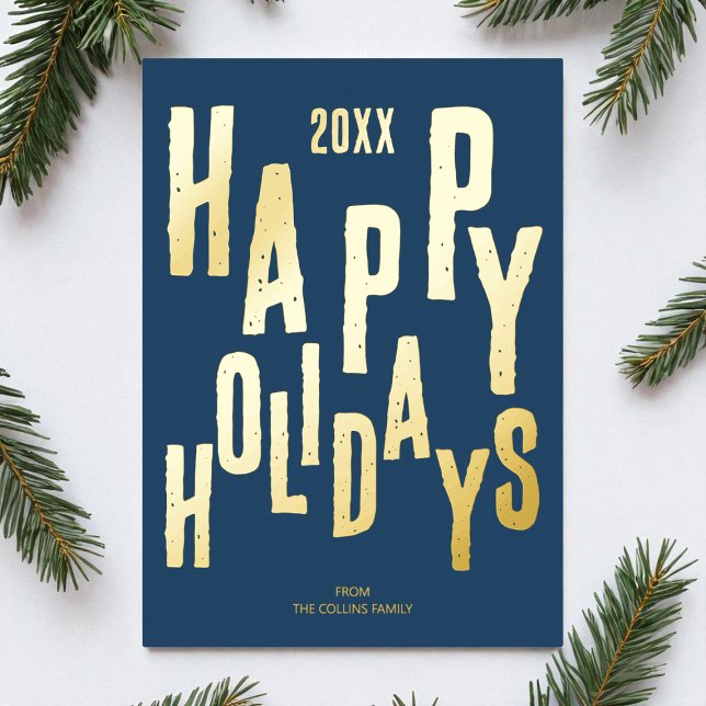Modern Blue Festive Happy Holidays Christmas Foil Holiday Card (Modern Blue Festive Happy Holidays Christmas Foil Holiday Card)