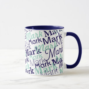 Modern Blue First Name Typography Pattern Mug