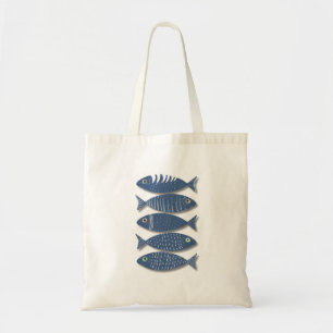 Modern Blue Fish Illustration Abstract Coastal A Tote Bag