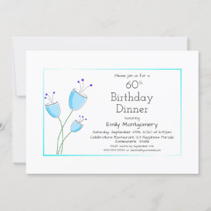 Modern Blue Floral 60th Birthday Dinner Party Invitation