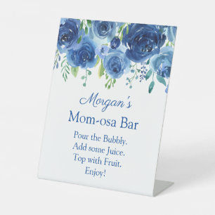Modern Blue Floral Boy Baby Shower Momosa Bar Sign