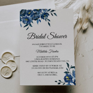 Modern Blue Floral Bridal Shower Invitation