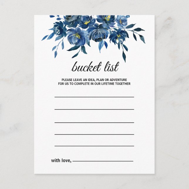 Modern Blue Floral Bucket List Cards (Front)