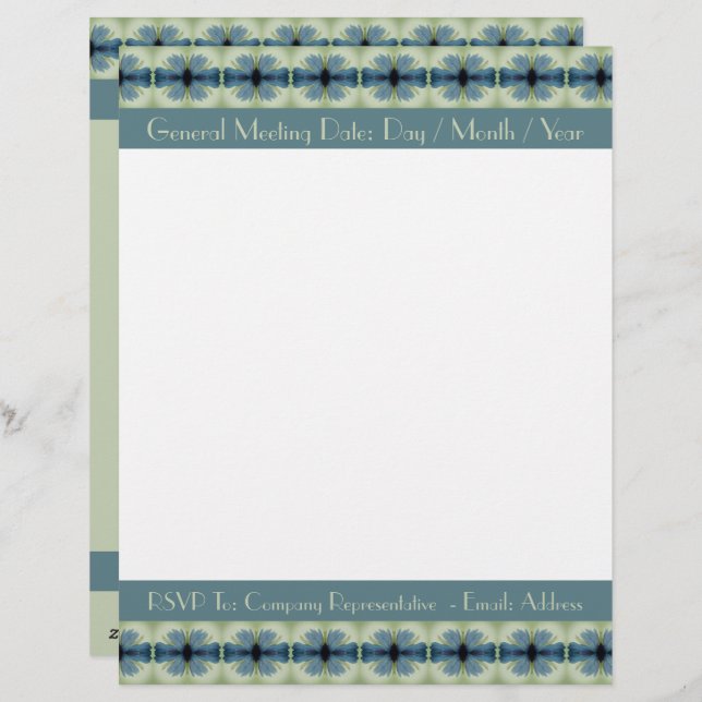 Modern Blue Floral Custom Letterhead (Front/Back)