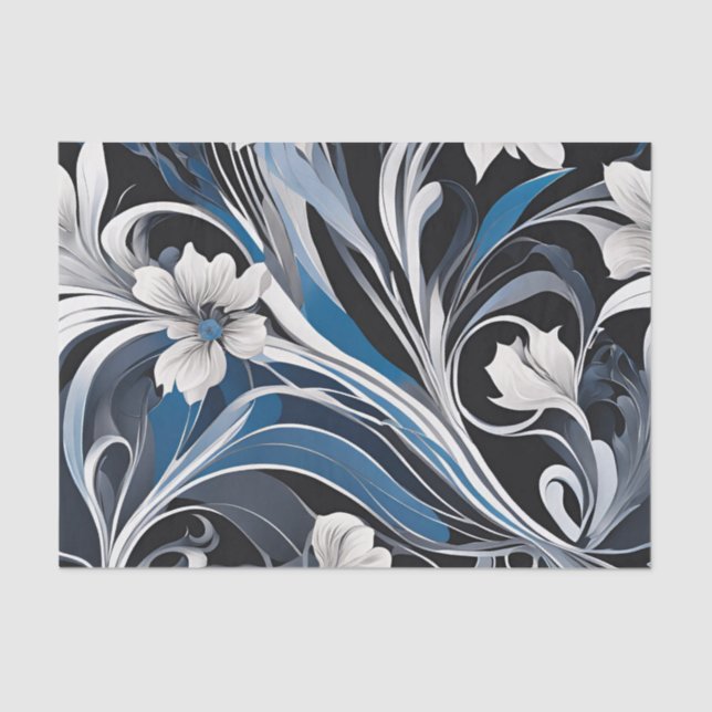 Modern Blue Floral Decoupage  Tissue Paper (Front)