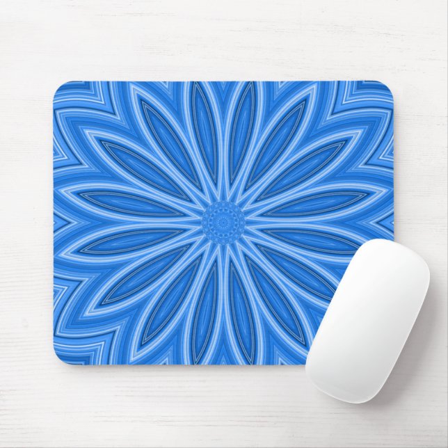 Modern Blue Floral Design Artisan Mouse Pad (With Mouse)