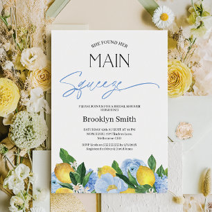 Modern Blue Floral Lemon Bridal Shower Invitation