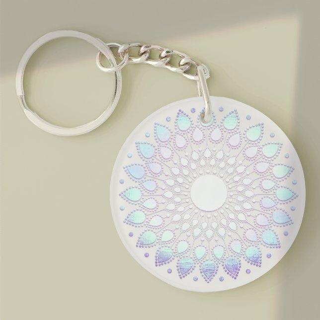 Modern Blue Floral  Lotus Mandala Key Ring (Creator Uploaded)
