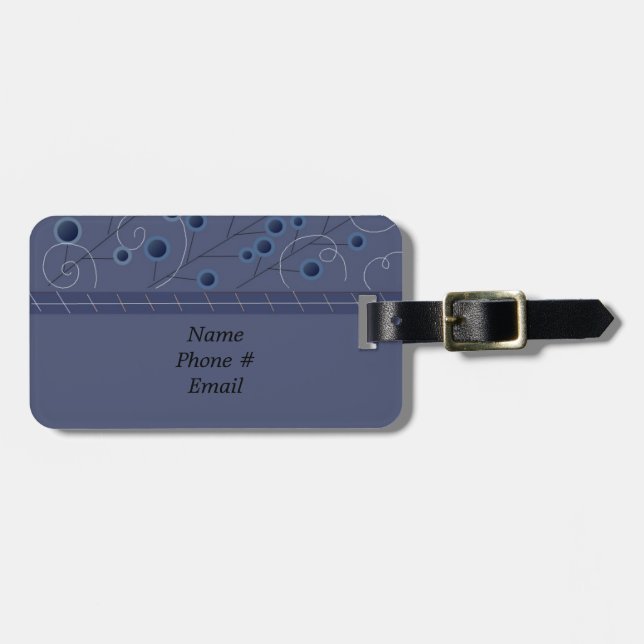 Modern Blue Floral Luggage Tag (Front Horizontal)