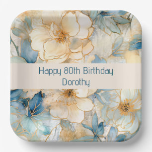 Modern Blue Floral Paper Plate