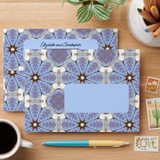 Modern Blue Floral Pattern Custom Return Address Envelope (Desk)