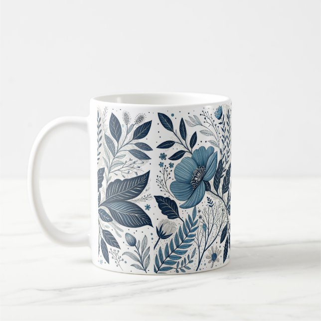 Modern Blue Floral Pattern Mug (Left)