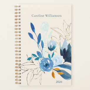 Modern Blue Floral Personalised 2026 Undated Planner