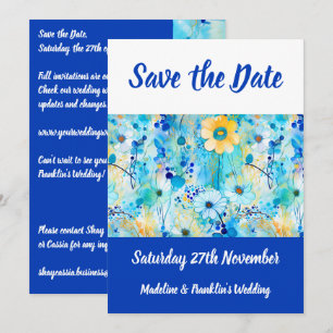 Modern Blue Floral Print Wedding Save The Date