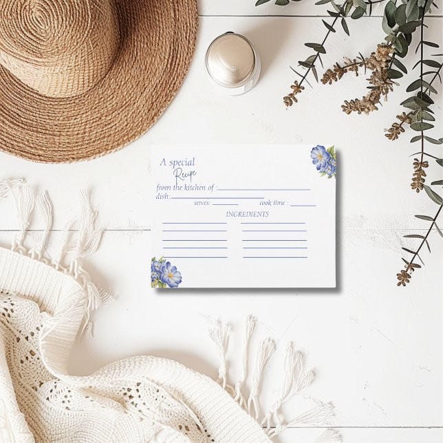 Modern Blue Floral Recipe Bridal Shower Card (Creator Uploaded)