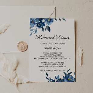 Modern Blue Floral Rehearsal Dinner Invitation