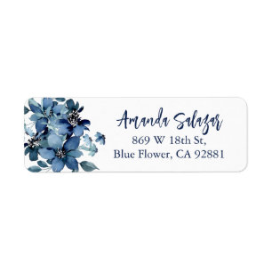 Modern Blue Floral Return Address  Label