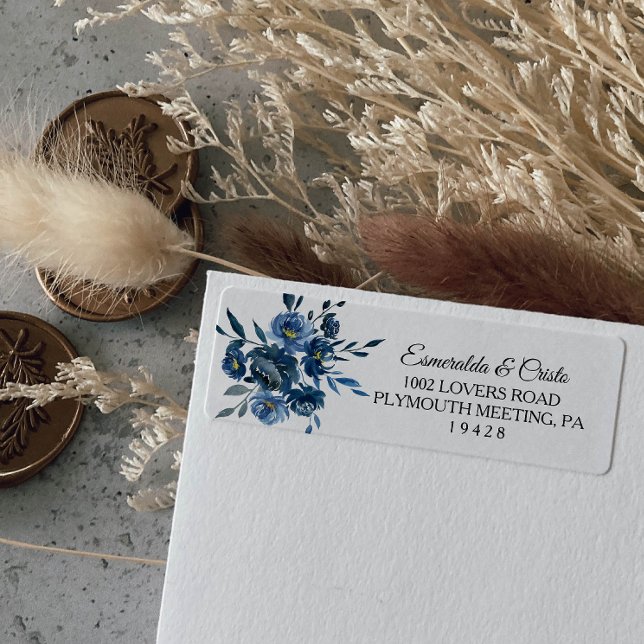 Modern Blue Floral Return Address Label (Creator Uploaded)