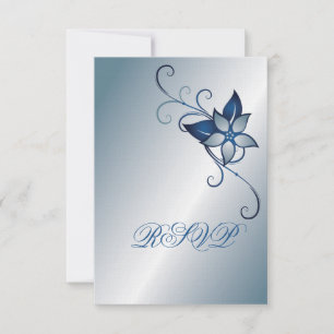 Modern Blue Floral RSVP Wedding Invitation