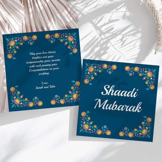 Modern Blue Floral Shaadi Mubarak Card (Creator Uploaded)