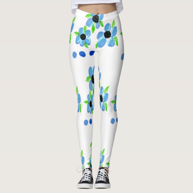 Modern Blue Floral Sportswear Leggings (Front)