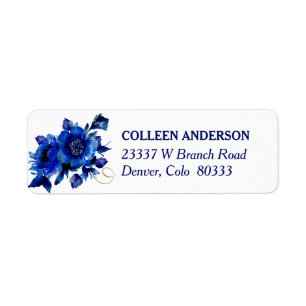 Modern Blue Floral Swirl Return Address Label
