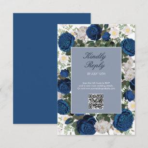 Modern Blue Floral Watercolor Elegant Wedding RSVP Card