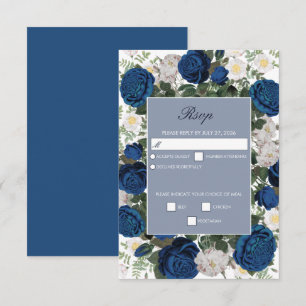 Modern Blue Floral Watercolor Elegant Wedding  RSVP Card