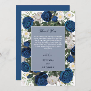 Modern Blue Floral Watercolor Elegant Wedding  Thank You Card