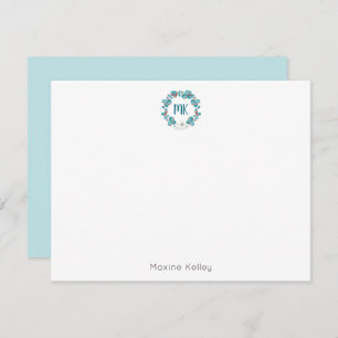 Modern Blue Floral Watercolor Wreath Monogram Invitation