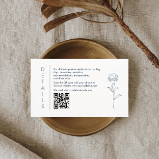 Modern Blue Floral Wedding Details Enclosure Card