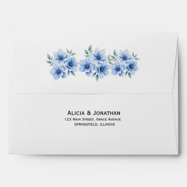 Modern Blue Floral Wedding Envelope (Back (Top Flap))