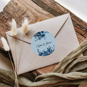 Modern Blue Floral Wedding Envelope Seals