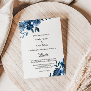 Modern Blue Floral Wedding Invitation
